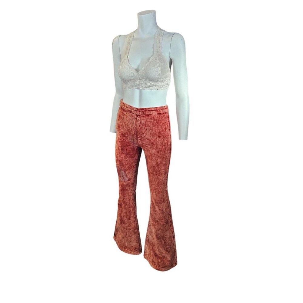 POL Retro 70s Style Burnt Orange Acid Wash Corduroy Bell Bottoms Pants Women S